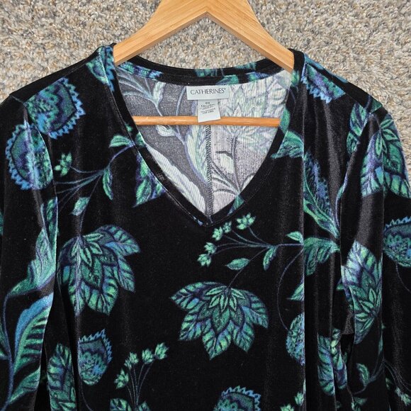 Catherines Top‎ Womens Plus 0X 14/16W Green Velvet Blouse V Neck Casual Ladies - Picture 4 of 7